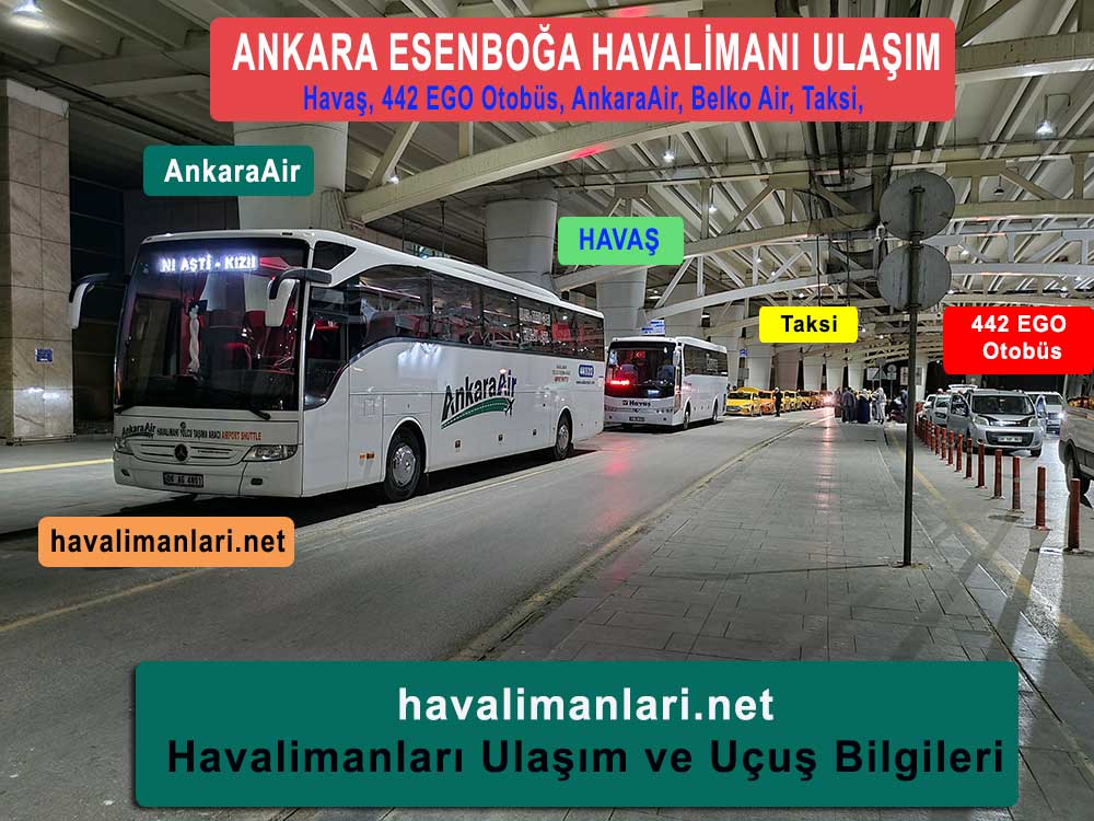 Ankara Esenboğa Havalimanı Ulaşım Havaş, 442 EGO Otobüs, Ankara Air, Belko, Taksi.