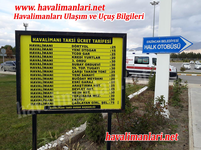 Erzincan  Havalimanı Taksi Ücretleri