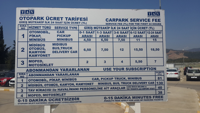 Gazipaşa Alanya Airport parking prices