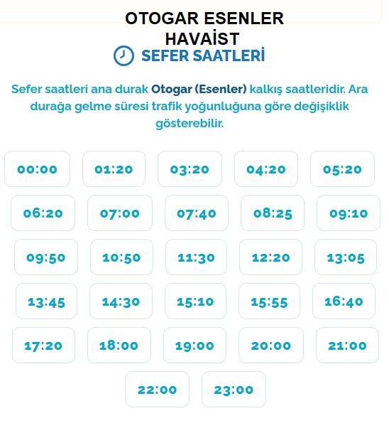 Otogar Esenler Havaist Saetleri