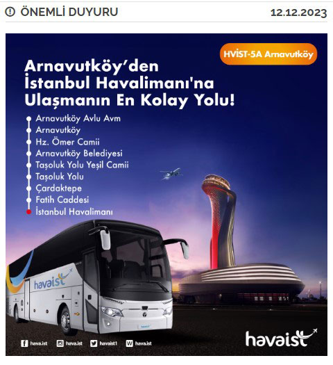 Arnavutköy İstanbul Havalimanı Havaist Servis